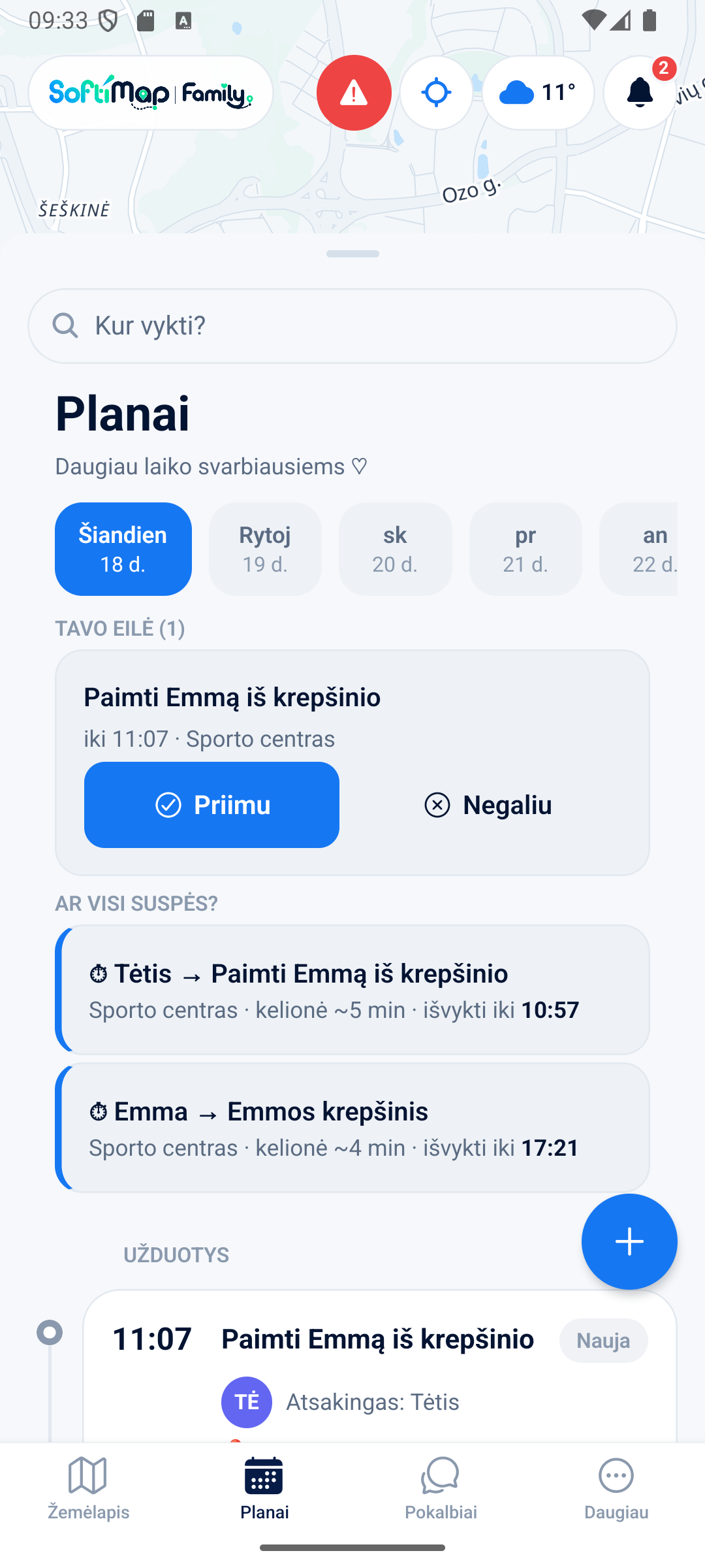 Agenda screen with a conflict warning
