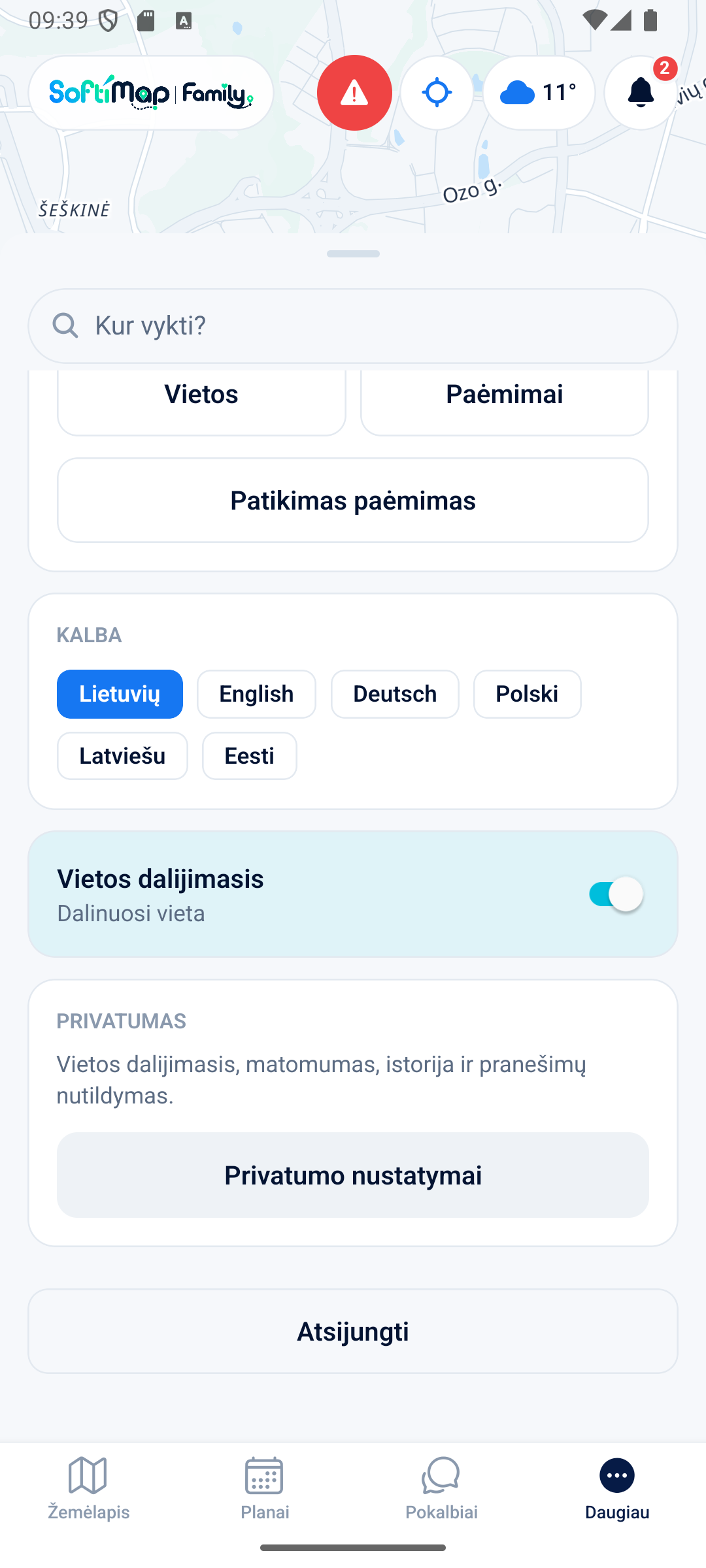 Language picker with six languages